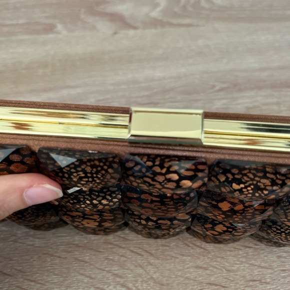 Sondra Roberts Sophisticated Crochet Jewel Beaded Rich Bronze Evening Clutch - Picture 3 of 15